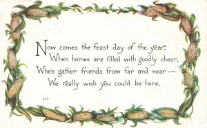 Vintage Postcard 1912 Thanksgiving Card Message Corn Border Design Holiday