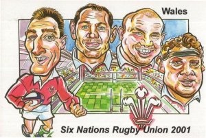 Wales 1999 Welsh Rugby Team Comic Painting Caricature Postcard