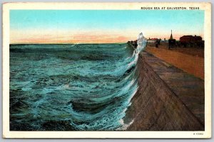 Vtg Galveston Texas TX Rough Sea at Sea Wall 1920s View Old Postcard