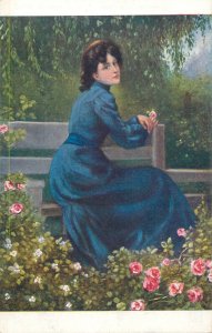 Soul alone - J. Plichta Praha nostalgic woman portrait vintage fine art postcard