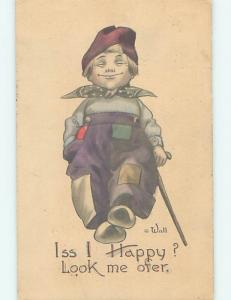 Divided-Back signed WALL - HAPPY BOY WITH A WALKING STICK o8656