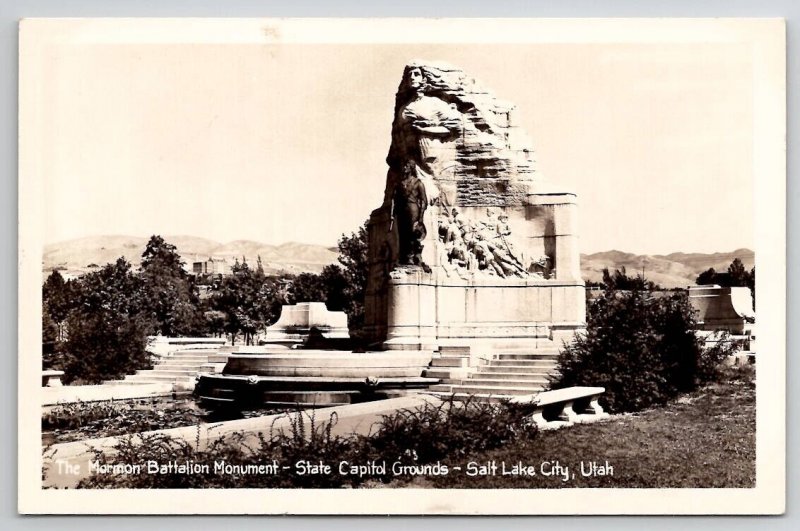 RPPC Salt Lake City UT Morman Battalion Monument Real Photo Postcard V24