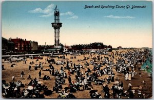 Beach And Revolving Tower Great Yarmouth Norfolk England Crowd Beach Postcard