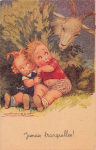 J74/ Interesting Postcard c1910 Mauzan Artist Signed Goat Children 254