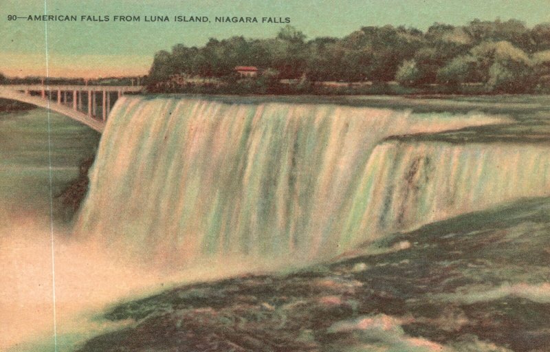 Vintage Postcard American Falls From Luna Island Niagara Falls Harris Litho Pub.