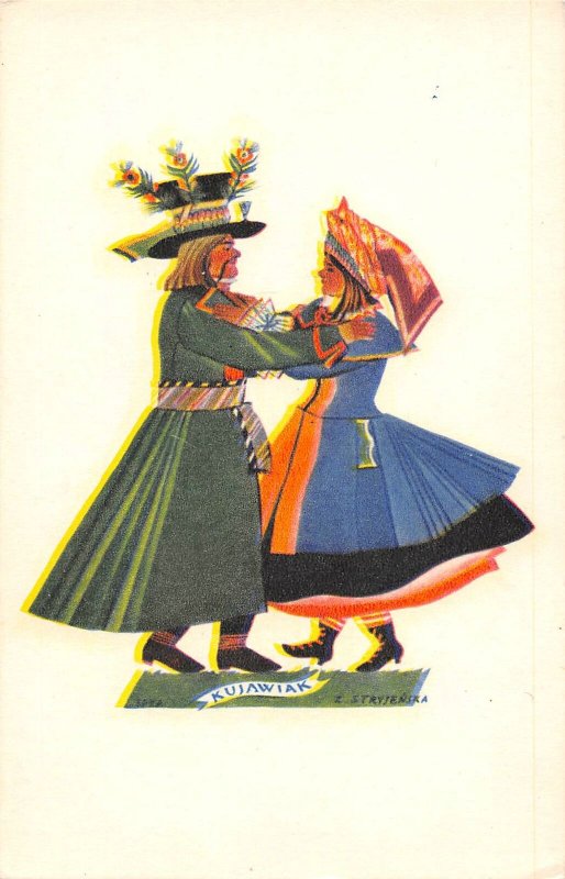 Kujawiak Dance Couple Folk Dress Polish artist Stryjenska postcard