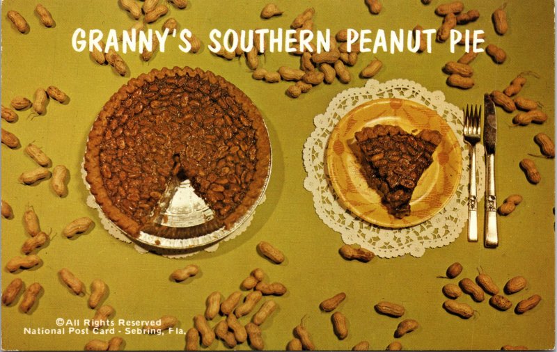 Granny's Southern Peanut Pie Recipe Postcard unused 1960s