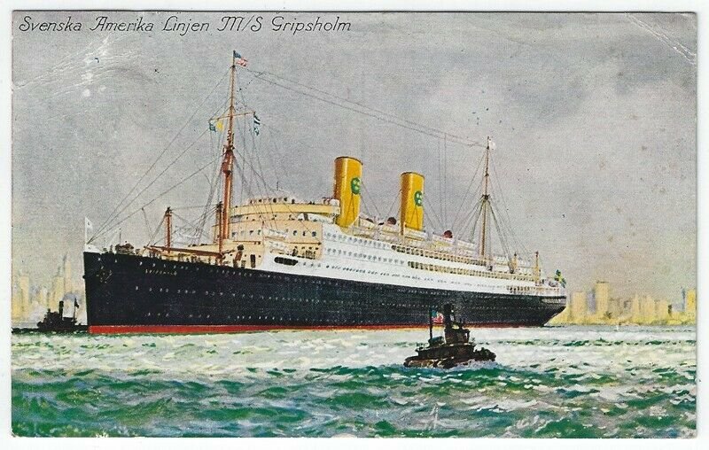 Vintage Swedish America Line Postcard, M/S GRIPSHOLM, 1927