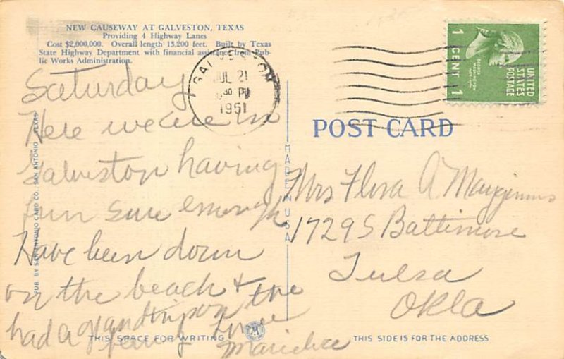 New Causeway By Moonlight  - Galveston, Texas TX Postcard