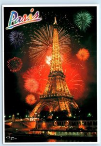 PARIS, FRANCE ~ Fireworks EIFFEL TOWER at Night ~ 4x6 Postcard