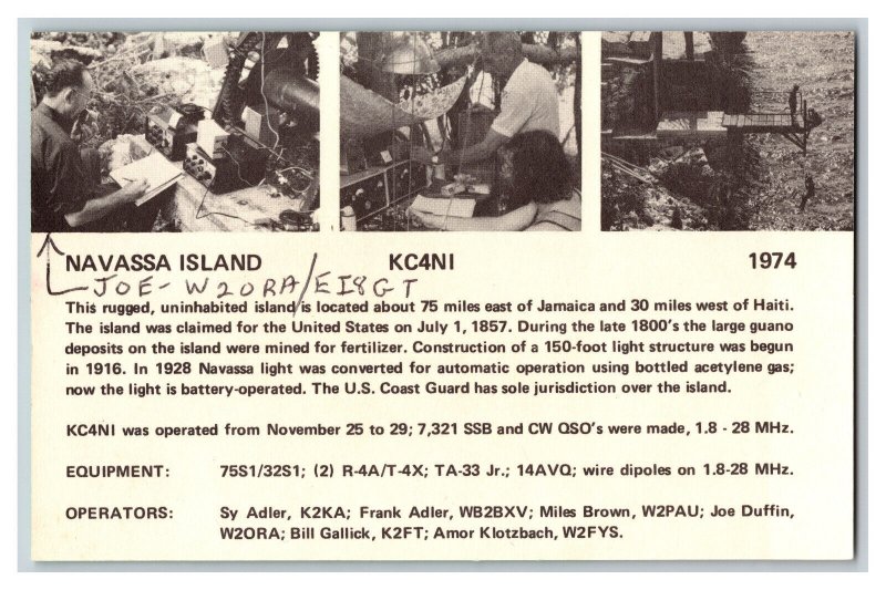 Postcard QSL CB Ham Radio Amateur Card From Navassa Island KC4NI 