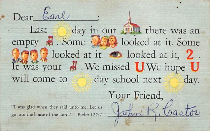 We missed you in Sunday school puzzel Novelty PU 1957 