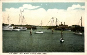 Quincy Point Massachusetts Baker Yacht Basin Boats c1900-20s Vintage Postcard