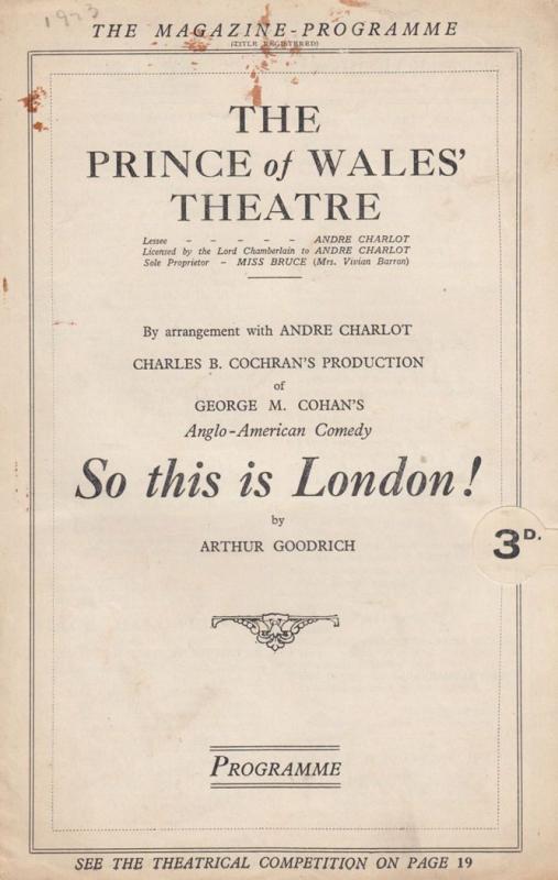 So This Is London Fred Kerr of 1931 Frankenstein Film Comedy Theatre Programme