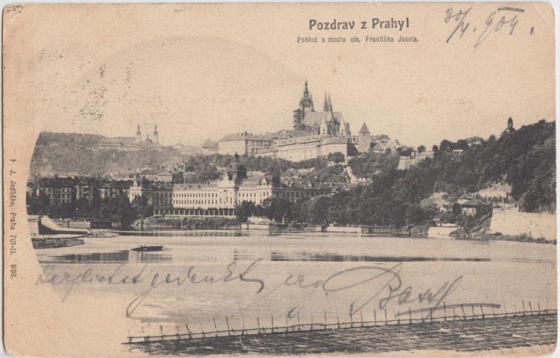 1904 POZDRAV Z PRAHYL Austria Postcard Pohlad s mostu cis Frantiska josafa