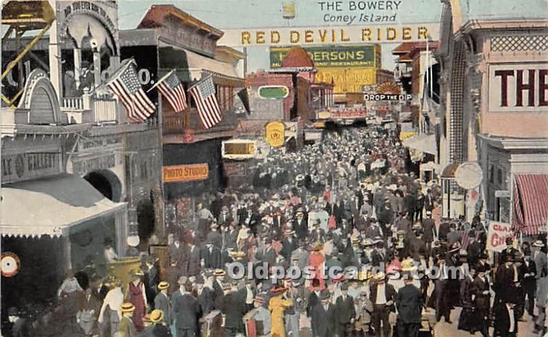 Amusement Park Postcard Post Card The Bowery Coney Island, New York, NY, USA ...