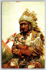 Native Americana~Sedalia MO~Old Indian Chief In Tribal Dress~1959 Postcard
