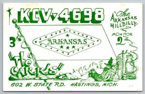 Hastings  Michigan   QSL  Arkansas Hillbilly  Moonshine Still    Postcard