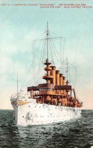 US Protected Cruiser MILWAUKEE   C-21 St Louis Class Navy Ship  c1910's Postcard