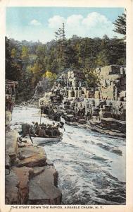 Ausable Chasm New York~Start Down Rapids Man Pushing Off Boat in River~1920s