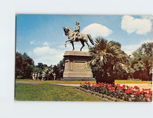 Postcard Flower Beds Surround George Washington Monument, Public Gardens, MA