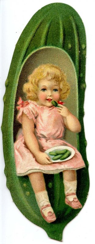 Advertising Trade Card - Heinz Pickle, Girl Eating Pickles    (5H X 1.75W D...