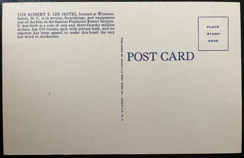 Vintage Postcard 1930-1946 Hotel Robert E Lee, Winston-Salem, North Carolina NC