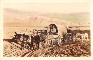 Western Scene Covered Wagon Tinted Real Photo Vintage Postcard AA55734