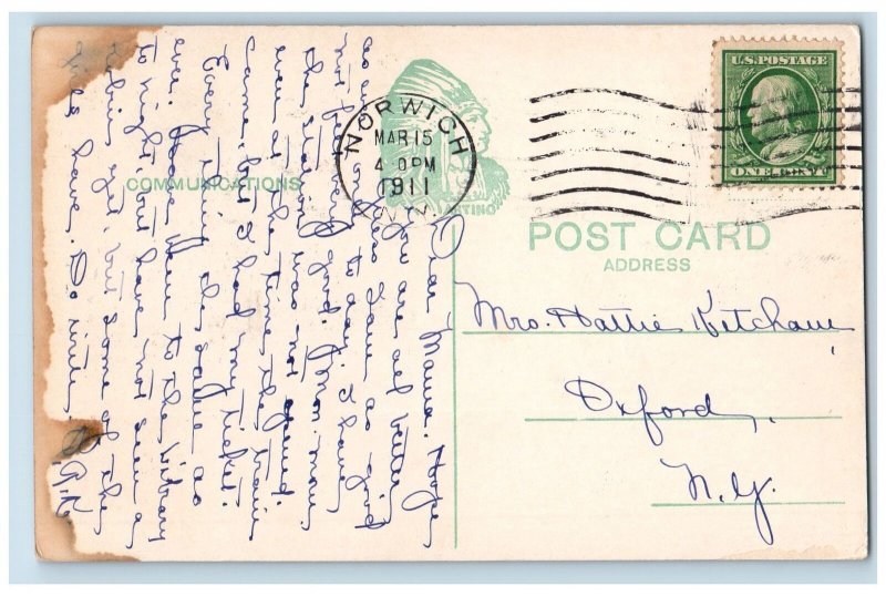 1911 View Along The Chenango River Groves Norwich New York NY Antique Postcard