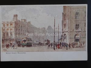 MANCHESTER Market Street by Artist P.M. - Old Postcard
