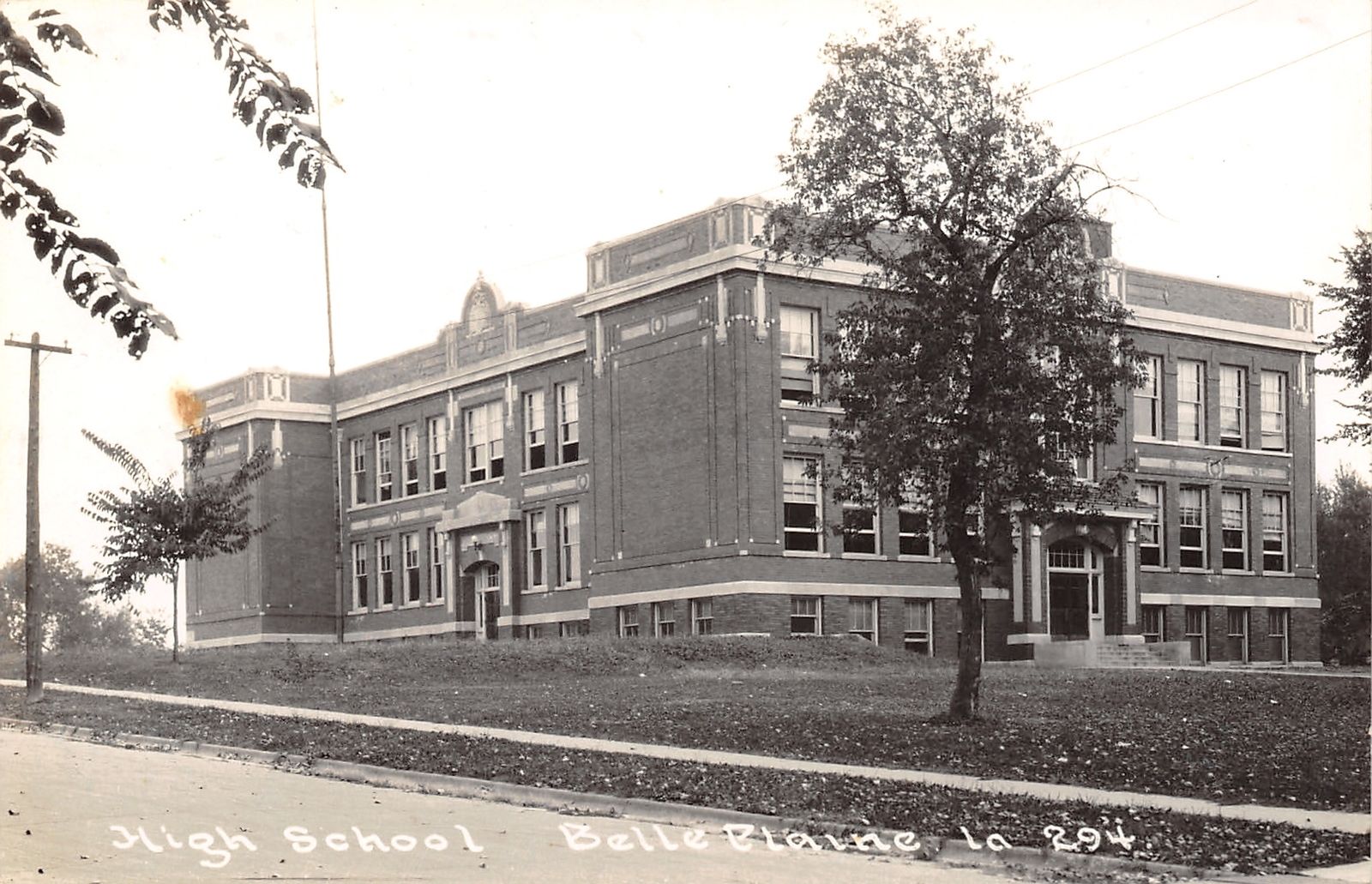 Belle Plaine IowaSenior High SchoolFlag Pole1940s Real Photo