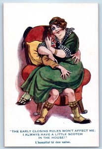 c1910's Scotland Kilt Fat Woman The Early Closing Rules Won't Affect Me Postcard
