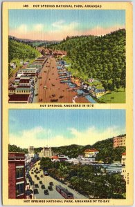 VINTAGE POSTCARD DUAL VIEW HOT SPRINGS NATIONAL PARK ARKANSAS BEFORE AND TODAY