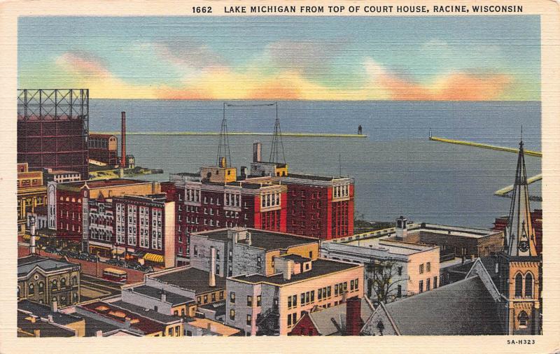 Lake Michigan From Top of Court House, Racine, Wisconsin, Early Postcard, Unused