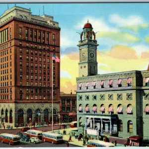 c1950s Canton OH Downtown Bank Court House Tour Bus Roadside Ralph Young PC A204