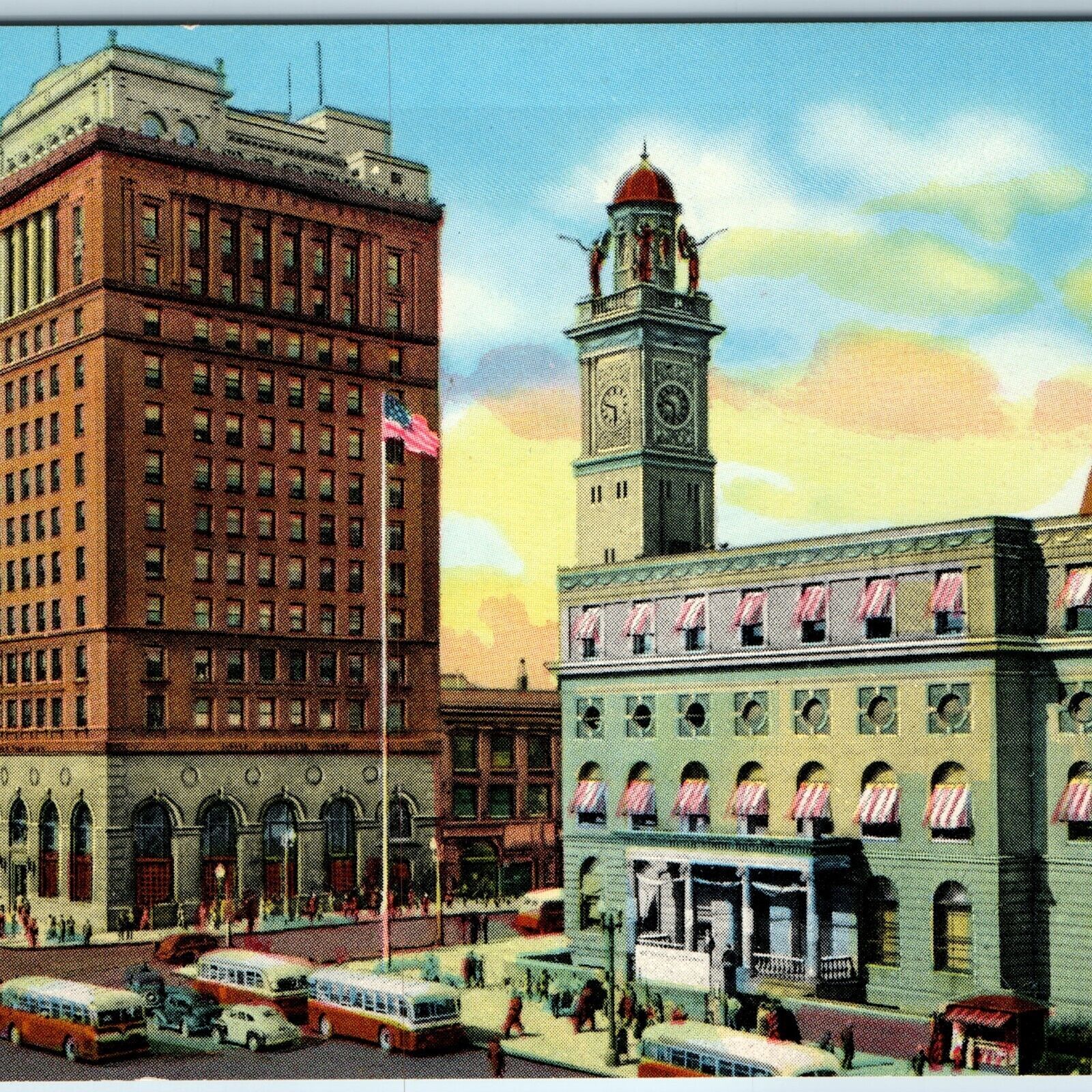 c1950s Canton OH Downtown Bank Court House Tour Bus Roadside Ralph ...