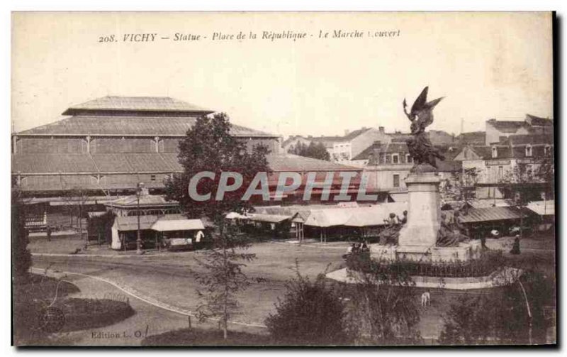 Postcard Statue Old Vichy Place de la Republique Le Marche Couvert