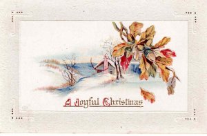 USA 1916 A Joyful Christmas Greeting R L Taylor Embossed Oak Acorn Snow Cottage