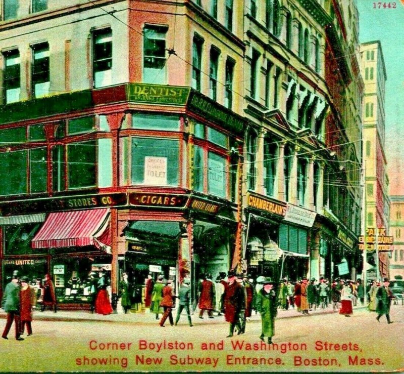Corner Boylston And Washington Subway Boston MA Massachusetts 1910s Postcard UNP