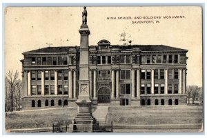 Davenport Iowa Postcard High School Soldiers Monument Exterior View 1909 Vintage