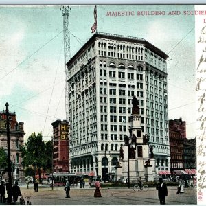 1906 UDB Detroit, Mich. Downtown Majestic Soldiers Monument Photo Postcard A35