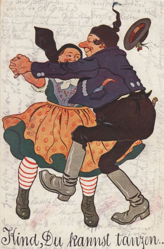 Kind Du Kannst Tenzen German Dancing Comic Old Postcard