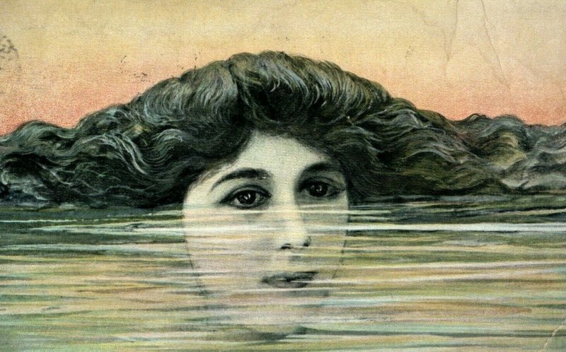 c. 1910 Women Drowning Under Water Odd Bizarre Postcard P31