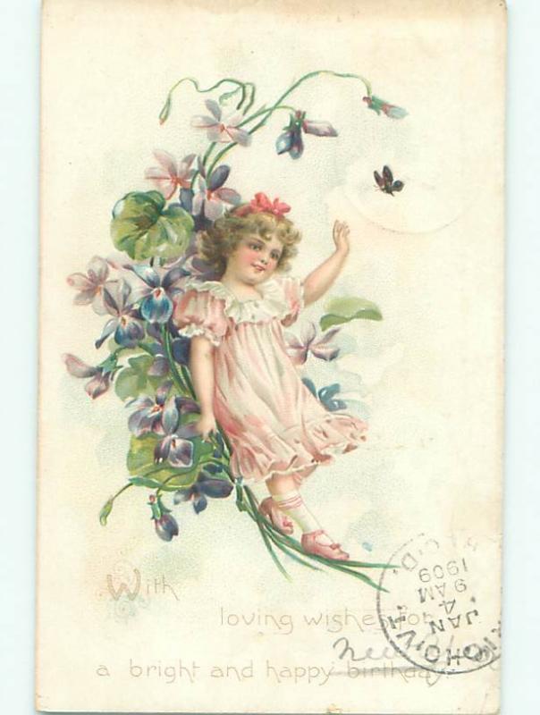 Pre-Linen Exaggeration CUTE GIRL WITH BUTTERFLY AND GIANT FLOWERS AC4721