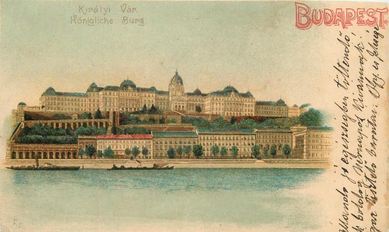 Hungary Budapest Litho Kiralyi Var damage trimmed postcard 8x13cm