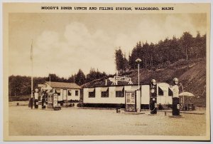 Waldoboro Maine Moody's Diner and Gas Filling Station Advertising Postcard H23