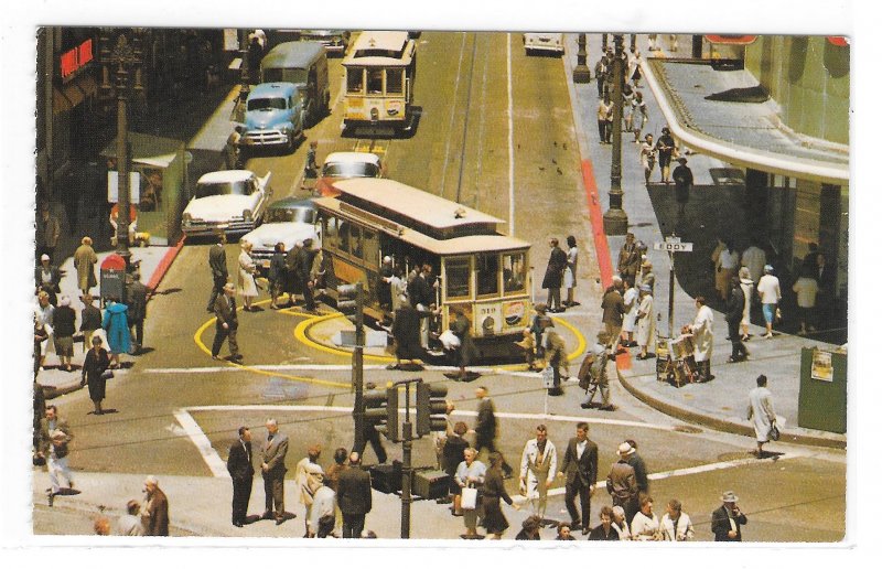 San Francisco CA Cable Car Turntable Powell Market Sts Gray LIne Tour Postcard