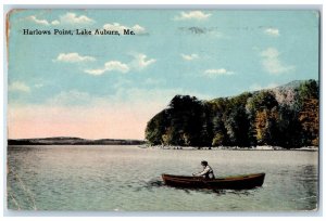 1915 Harlows Point Lake Boy Canoeing Auburn Maine ME Posted Antique Postcard