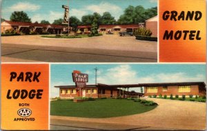 Linen Postcard Grand Motel and Park Lodge US 69 in Pryor, Oklahoma