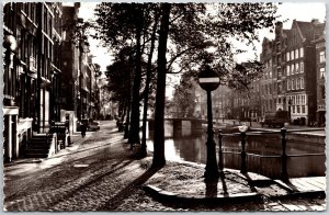 Oud Amsterdam O. Z. Voorburgwal Canal Netherlands Real Photo RPPC Postcard